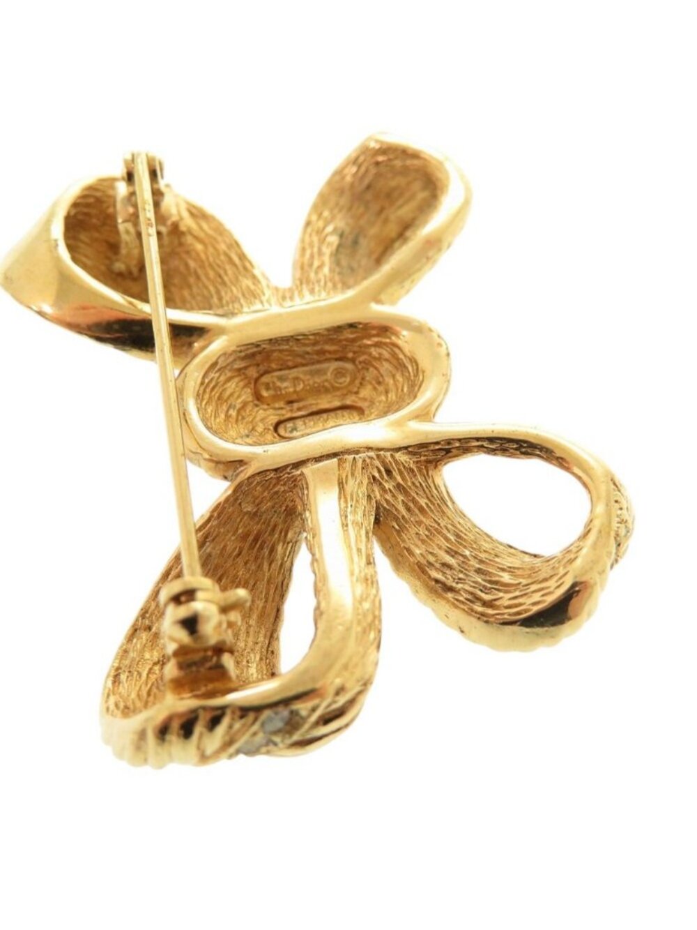 Dior Ribbon Metal Line Stone Gold Brooch - Picture 6 of 10